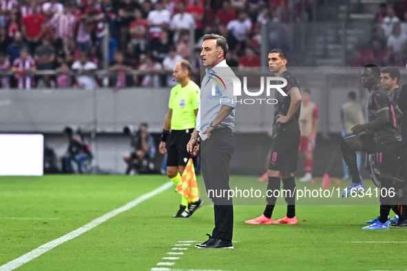 Head Coach Carlos Carvalhal of SC Braga is present during the Europa League, Matchday 2 match between Olympiacos FC and SC Braga at Georgios...