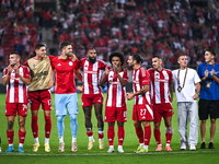 Players of Olympiacos FC celebrate the victory during the Europa League, Matchday 2 match between Olympiacos FC and SC Braga at Georgios Kar...