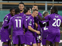 Yacine Adli of ACF Fiorentina celebrates with teammates after scoring  goal during  the Conference League match between ACF Fiorentina and T...