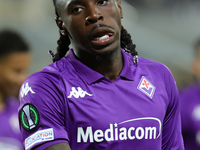 Moise Kean of ACF Fiorentina celebrates after scoring his team's goal during  the Conference League match between ACF Fiorentina and The New...