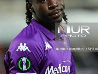 Moise Kean of ACF Fiorentina celebrates after scoring his team's goal during  the Conference League match between ACF Fiorentina and The New...