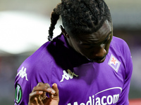 Moise Kean of ACF Fiorentina celebrates after scoring his team's goal during  the Conference League match between ACF Fiorentina and The New...