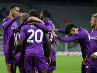 Moise Kean of ACF Fiorentina celebrates with teammates after scoring  goal during  the Conference League match between ACF Fiorentina and Th...