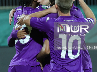 Yacine Adli of ACF Fiorentina celebrates with teammates after scoring  goal during  the Conference League match between ACF Fiorentina and T...