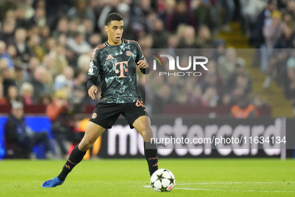 Jamal Musiala attacking midfield of Bayern Munich and Germany during the UEFA Champions League 2024/25 League Phase MD2 match between Aston...