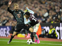 Jaden Philogene left winger of Aston Villa and England and Konrad Laimer central midfield of Bayern Munich and Austria compete for the ball...