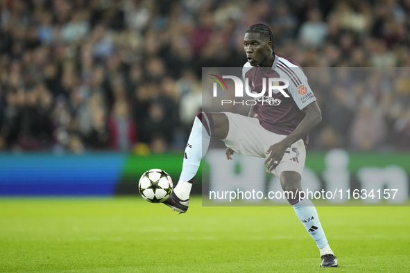 Amadou Onana defensive midfield of Aston Villa and Belgium controls the ball during the UEFA Champions League 2024/25 League Phase MD2 match...