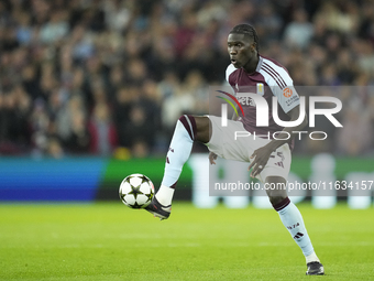 Amadou Onana defensive midfield of Aston Villa and Belgium controls the ball during the UEFA Champions League 2024/25 League Phase MD2 match...