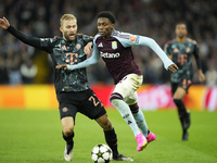 Jaden Philogene left winger of Aston Villa and England and Konrad Laimer central midfield of Bayern Munich and Austria compete for the ball...