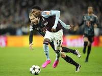 Jaden Philogene left winger of Aston Villa and England and Konrad Laimer central midfield of Bayern Munich and Austria compete for the ball...