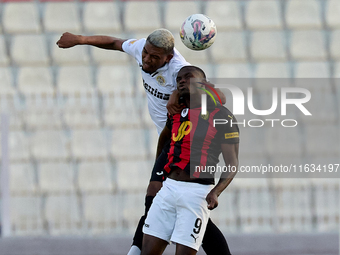 Pedro Henrique Nunes Silva of Hibernians vies for the ball with Chris Marlon Ondong Ba during the Malta 360 Sports Premier League soccer mat...