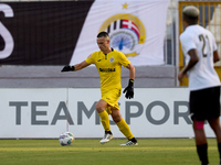 Hugo Sacco, goalkeeper of Hibernians, is in action during the Malta 360 Sports Premier League soccer match between Hamrun Spartans and Hiber...