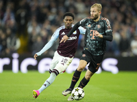 Konrad Laimer central midfield of Bayern Munich and Austria and Jaden Philogene left winger of Aston Villa and England compete for the ball...