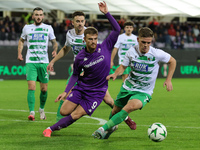 Lucas Beltran of ACF Fiorentina and Joshua Daniels of The New Saints ,battle for the ball during  the Conference League match between ACF Fi...