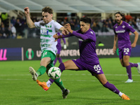 Fabiano Parisi of ACF Fiorentina and Matthew Olosunde of The New Saints ,battle for the ball during  the Conference League match between ACF...