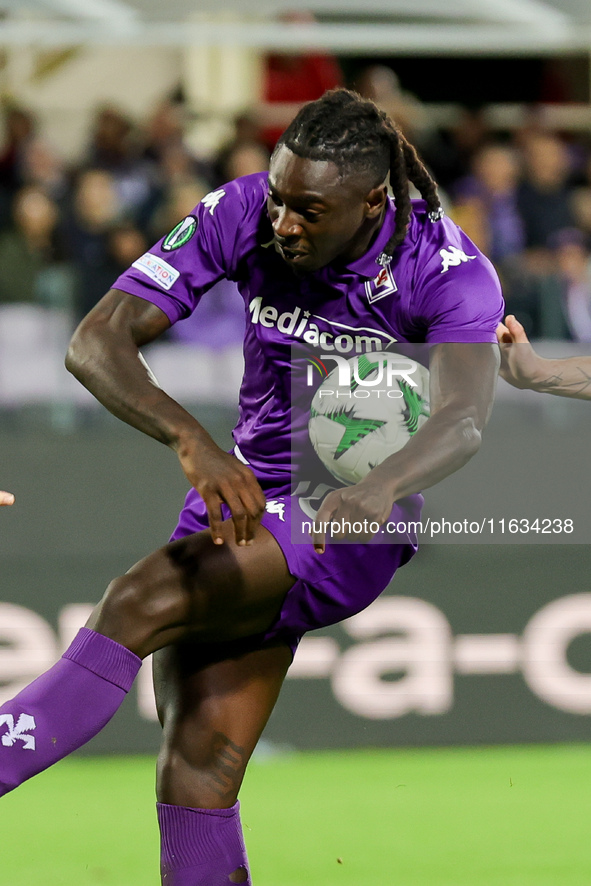 Moise Kean of ACF Fiorentina controls the ball during the Conference League match between ACF Fiorentina and The New Saints, on October 3 ,...