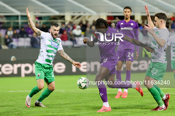 Moise Kean of ACF Fiorentina controls the ball during the Conference League match between ACF Fiorentina and The New Saints, on October 3 ,...