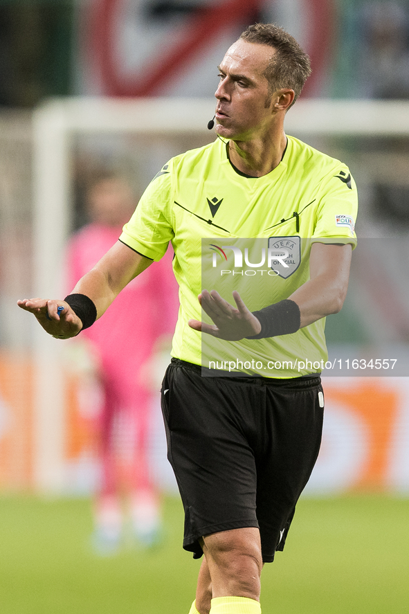 Referee Luca Pairetto during UEFA Conference League match Legia Warsaw vs Real Betis in Warsaw Poland on 3 October 2024. 