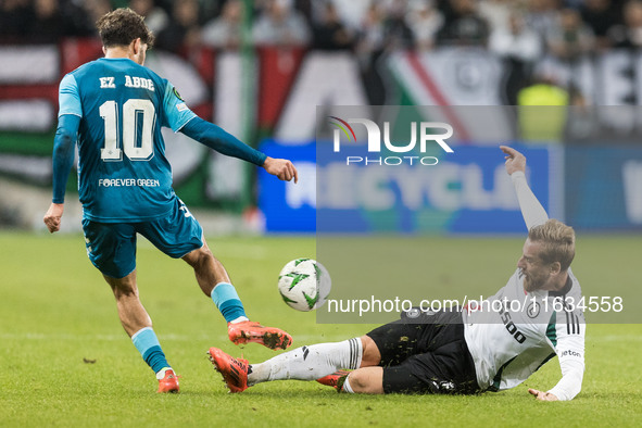 Abdessamad Ezzalzouli , Rafal Augustyniak  during UEFA Conference League match Legia Warsaw vs Real Betis in Warsaw Poland on 3 October 2024...