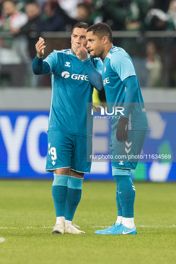 Ezequiel Avila , Vitor Roque  during UEFA Conference League match Legia Warsaw vs Real Betis in Warsaw Poland on 3 October 2024. 