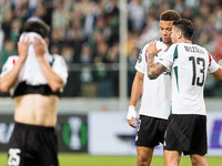 Ryoya Morishita , Steve Kapuadi , Pawel Wszolek  during UEFA Conference League match Legia Warsaw vs Real Betis in Warsaw Poland on 3 Octobe...