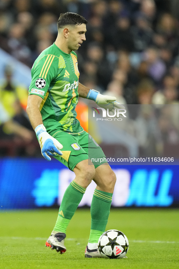 Emiliano Martinez goalkeeper of Aston Villa and Argentina during the UEFA Champions League 2024/25 League Phase MD2 match between Aston Vill...