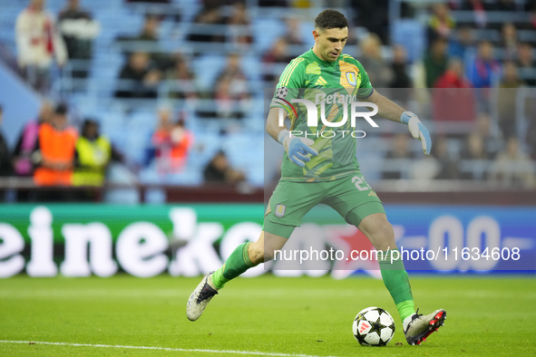 Emiliano Martinez goalkeeper of Aston Villa and Argentina during the UEFA Champions League 2024/25 League Phase MD2 match between Aston Vill...