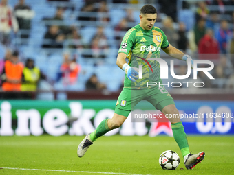 Emiliano Martinez goalkeeper of Aston Villa and Argentina during the UEFA Champions League 2024/25 League Phase MD2 match between Aston Vill...