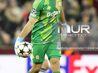 Emiliano Martinez goalkeeper of Aston Villa and Argentina during the UEFA Champions League 2024/25 League Phase MD2 match between Aston Vill...