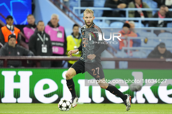 Konrad Laimer central midfield of Bayern Munich and Austria during the UEFA Champions League 2024/25 League Phase MD2 match between Aston Vi...