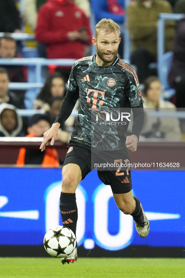 Konrad Laimer central midfield of Bayern Munich and Austria during the UEFA Champions League 2024/25 League Phase MD2 match between Aston Vi...