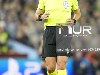 Referee Radu Petrescu during the UEFA Champions League 2024/25 League Phase MD2 match between Aston Villa FC and FC Bayern Munchen at Villa...