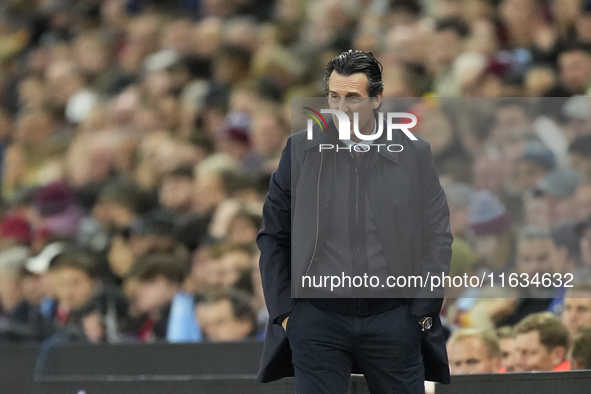 Unai Emery head coach of Aston Villa during the UEFA Champions League 2024/25 League Phase MD2 match between Aston Villa FC and FC Bayern Mu...