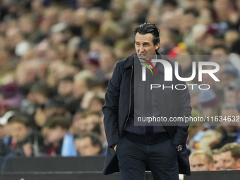 Unai Emery head coach of Aston Villa during the UEFA Champions League 2024/25 League Phase MD2 match between Aston Villa FC and FC Bayern Mu...