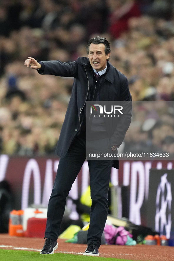 Unai Emery head coach of Aston Villa during the UEFA Champions League 2024/25 League Phase MD2 match between Aston Villa FC and FC Bayern Mu...