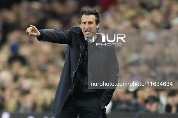 Unai Emery head coach of Aston Villa during the UEFA Champions League 2024/25 League Phase MD2 match between Aston Villa FC and FC Bayern Mu...