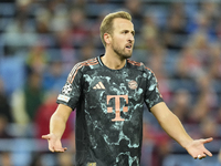 Harry Kane centre-forward of Bayern Munich and England reacts during the UEFA Champions League 2024/25 League Phase MD2 match between Aston...