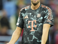 Harry Kane centre-forward of Bayern Munich and England reacts during the UEFA Champions League 2024/25 League Phase MD2 match between Aston...