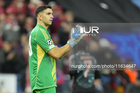 Emiliano Martinez goalkeeper of Aston Villa and Argentina during the UEFA Champions League 2024/25 League Phase MD2 match between Aston Vill...