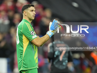 Emiliano Martinez goalkeeper of Aston Villa and Argentina during the UEFA Champions League 2024/25 League Phase MD2 match between Aston Vill...