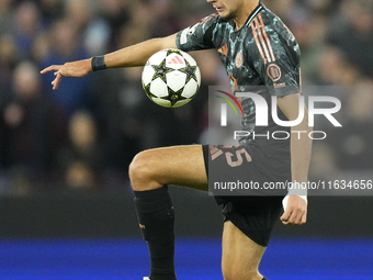 Aleksandar Pavlovic defensive midfield of Bayern Munich and Germany during the UEFA Champions League 2024/25 League Phase MD2 match between...