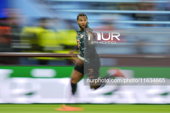 Serge Gnabry right winger of Bayern Munich and Germany during the UEFA Champions League 2024/25 League Phase MD2 match between Aston Villa F...