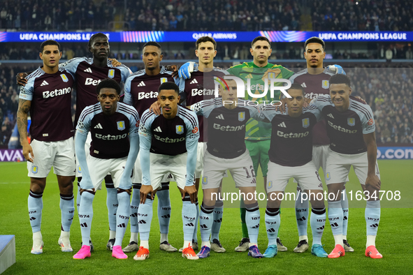 Aston Villa line up during the UEFA Champions League 2024/25 League Phase MD2 match between Aston Villa FC and FC Bayern München at Villa Pa...