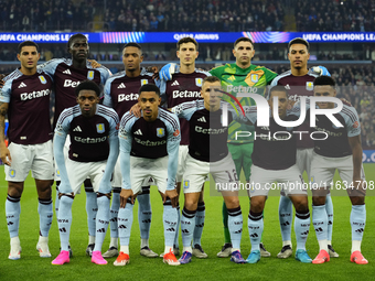 Aston Villa line up during the UEFA Champions League 2024/25 League Phase MD2 match between Aston Villa FC and FC Bayern München at Villa Pa...