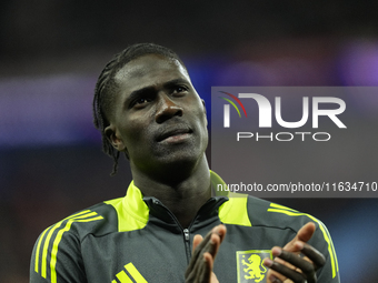 Amadou Onana defensive midfield of Aston Villa and Belgium during the warm-up before the UEFA Champions League 2024/25 League Phase MD2 matc...