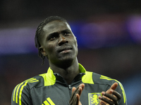 Amadou Onana defensive midfield of Aston Villa and Belgium during the warm-up before the UEFA Champions League 2024/25 League Phase MD2 matc...