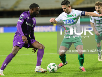 Jonathan Ikonè of ACF Fiorentina and Daniel Redmond of The New Saints ,battle for the ball during the Conference League match between ACF Fi...