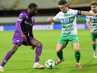 Jonathan Ikonè of ACF Fiorentina and Daniel Redmond of The New Saints ,battle for the ball during the Conference League match between ACF Fi...