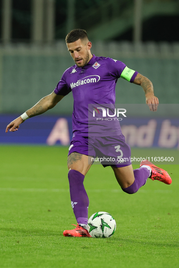 Cristiano Biraghi of ACF Fiorentina controls the ball during  the Conference League match between ACF Fiorentina and The New Saints, on Octo...