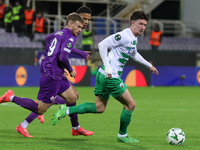 Rory Holden of The New Saints controls the ball during the Conference League match between ACF Fiorentina and The New Saints, on October 3 ,...